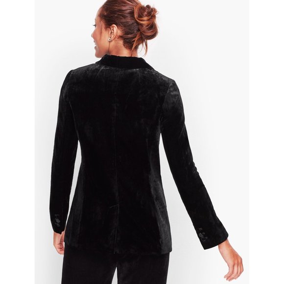 Talbots Womens Blazer Jacket 2P Petite Black Velvet One Button Holiday Career - Picture 2 of 11
